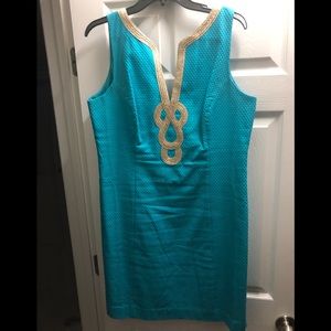 Lilly Pulitzer Teal & Gold Dress Sz 14